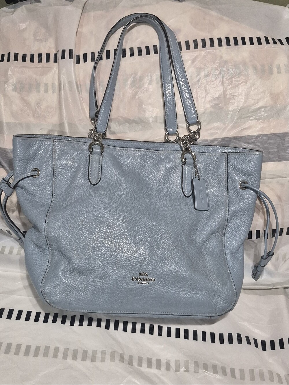 Y2K Coach Powder Blue Pebbled Leather Shoulder Tote